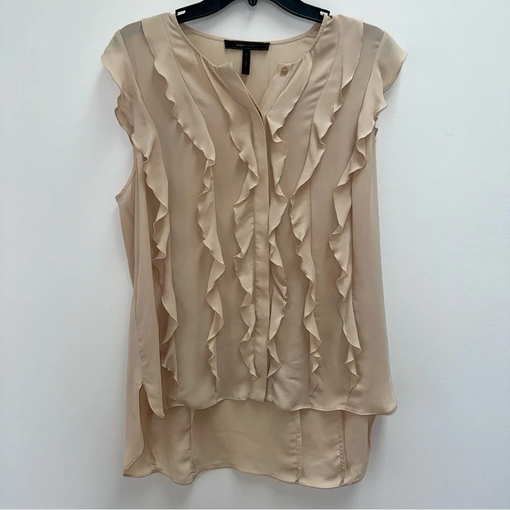 BCBGMaxAzria Beige Ruffled Blouse - Picture 1 of 3